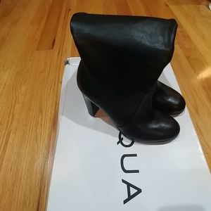 Aqua Black Leather Heeled Boot